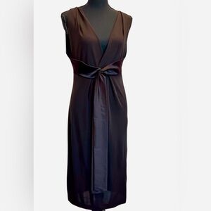 Rozae Nichols Chocolate Brown silk sleeveless V-neck midi dress Sz M formal